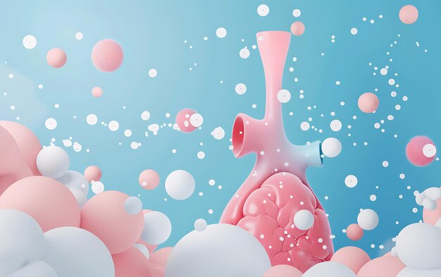 una burbuja rosa y blanca está rodeada de burbujas y burbujas