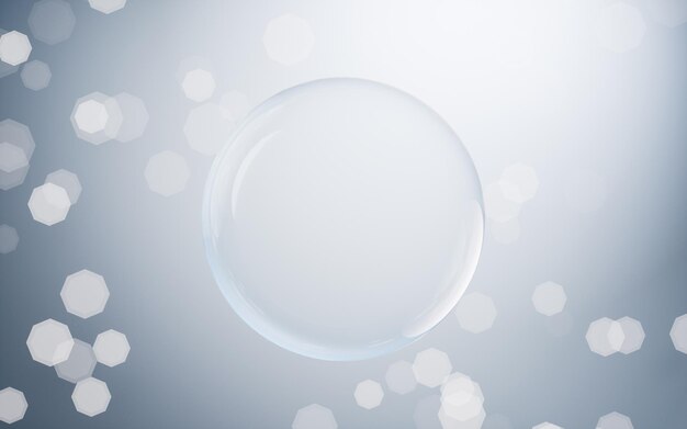 Burbuja transparente con renderizado 3d de fondo azul