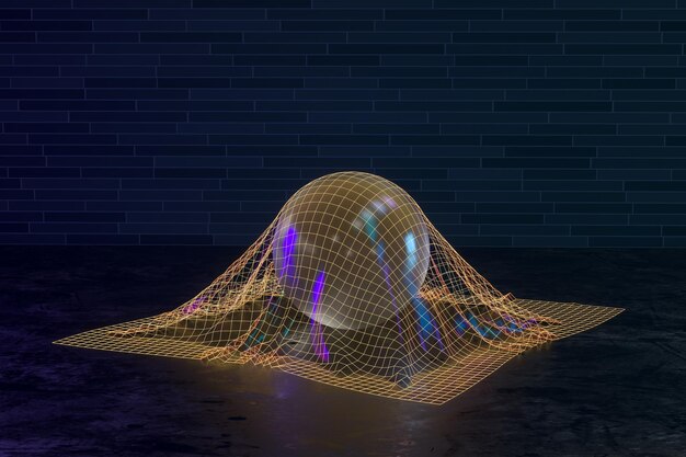 Burbuja transparente en la representación 3d de la rejilla dorada