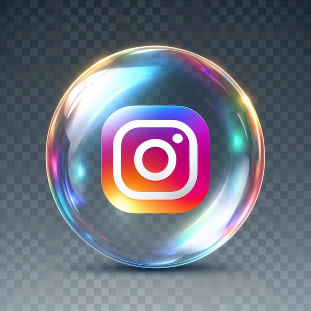 burbuja de vidrio transparente con el logotipo de Instagram en su interior aislado en un fondo transparente