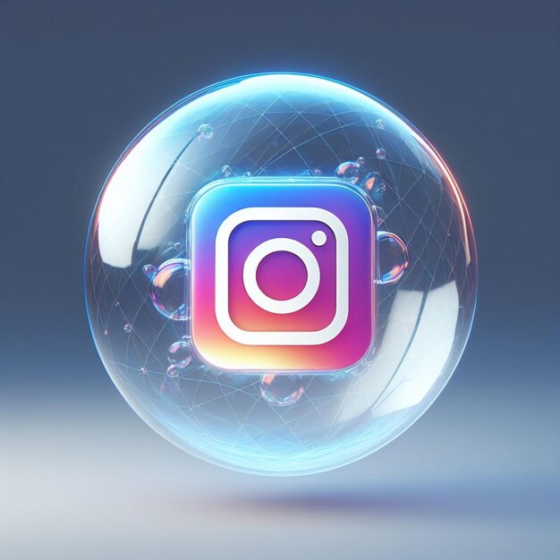 burbuja de vidrio transparente con el logotipo de Instagram en su interior aislado en un fondo transparente