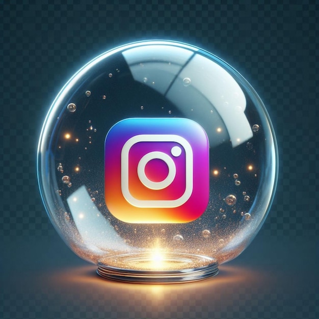 burbuja de vidrio transparente con el logotipo de Instagram en su interior aislado en un fondo transparente