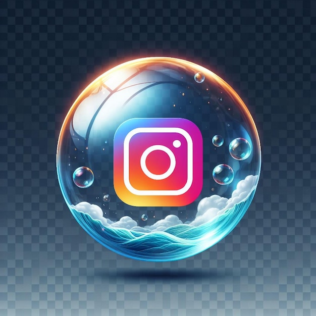 burbuja de vidrio transparente con el logotipo de Instagram en su interior aislado en un fondo transparente