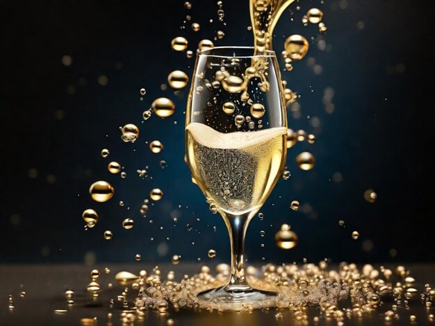 Burbujas abstractas rompiendo en un vaso de champán