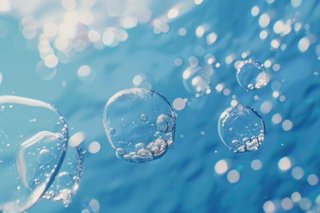 bajo burbujas de agua bajo agua sobre fondo azul