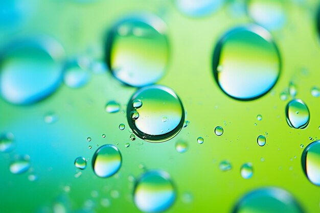 Burbujas de agua sobre el fondo verde y azul