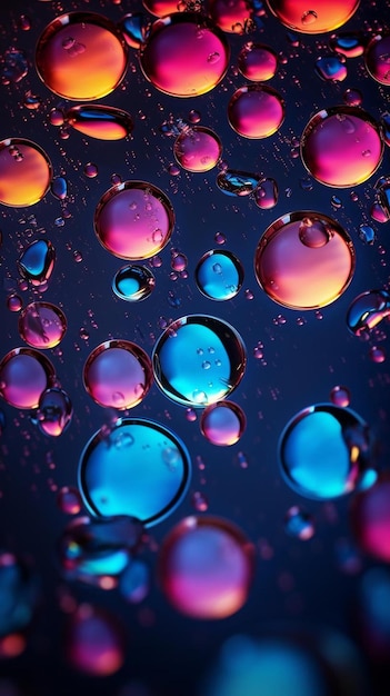 Burbujas de agua en un vaso con fondo de agua coloreada.