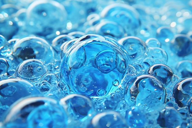 Foto burbujas azules en el agua como fondo imagen macro con poca profundidad de campo