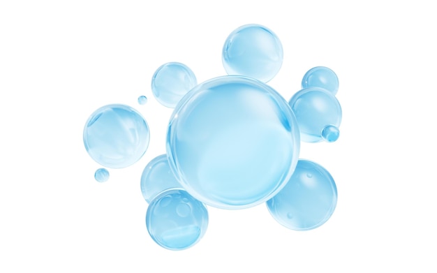 Las burbujas azules transparentes en 3D