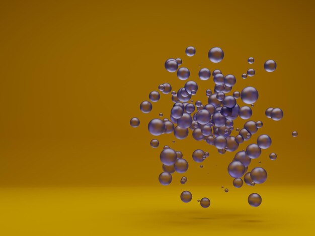Burbujas azules tridimensionales representadas sobre un fondo naranja