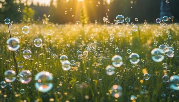 Burbujas en un campo de hierba