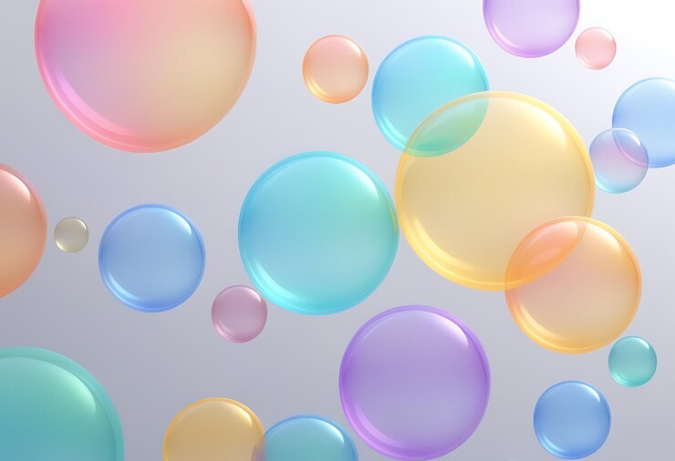 Burbujas de colores en fondo de gradiente suave Burbujas translúcidas con diseño de gradiente sutil Fondo de burbuja de gradiente