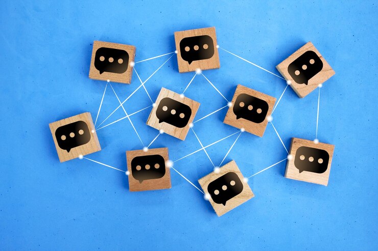 Foto burbujas de conversación conectadas entre sí concepto de comunicación en línea o redes sociales