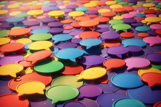 Foto burbujas de discurso en color arcoiris como color lgbt flotando en el concepto de fondo de opinión lgbtq