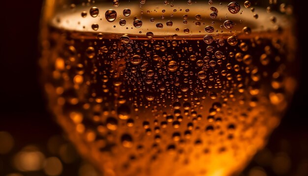 Burbujas doradas en bebida refrescante de vaso de cerveza generada por IA