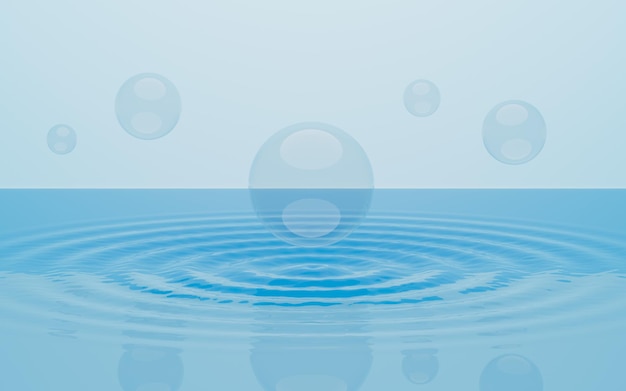 Burbujas flotando en el agua representación 3d de fondo de agua