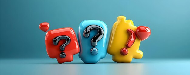 Burbujas de habla 3D pastel con signos de pregunta y exclamación en minimalista