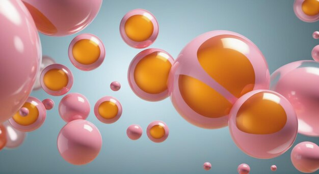 Burbujas rosadas flotantes Abstracto Foto de stock tridimensional en color naranja Atención médica y médica