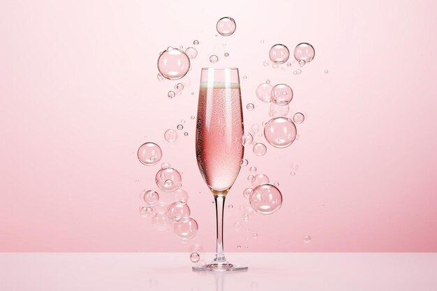 Foto las burbujas rosas que se elevan en la flauta del champán.