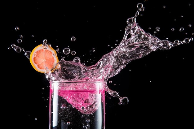 Foto las burbujas rosas surgen de una bebida fizzy.