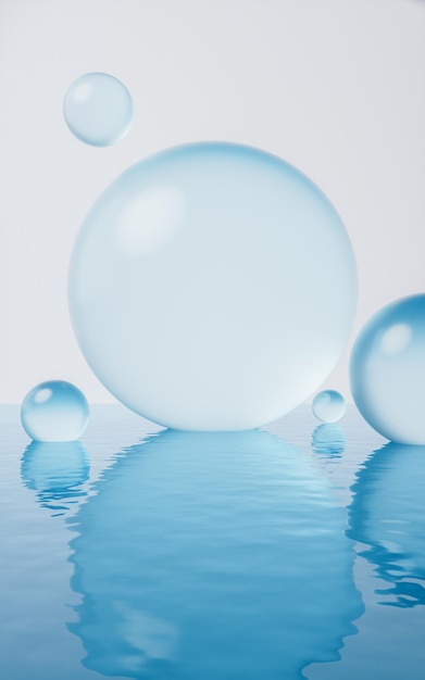 Burbujas transparentes con representación 3d de la superficie del agua