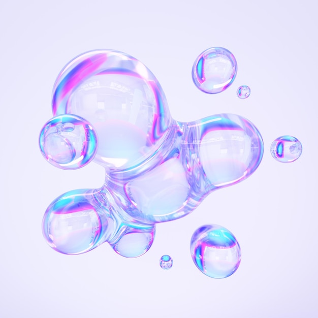 Burbujas de vidrio abstractas y metaballs sobre fondo claro Ilustración de renderizado 3d