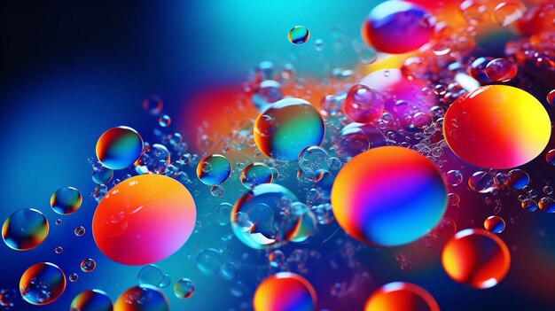 Burbujas voladoras sobre un fondo multicolor. IA generativa.