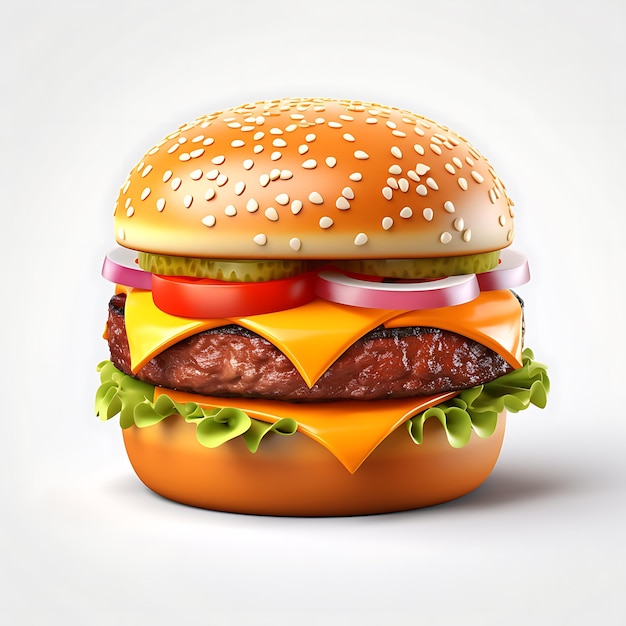 Burger 3D-Rendering auf weißem Hintergrund