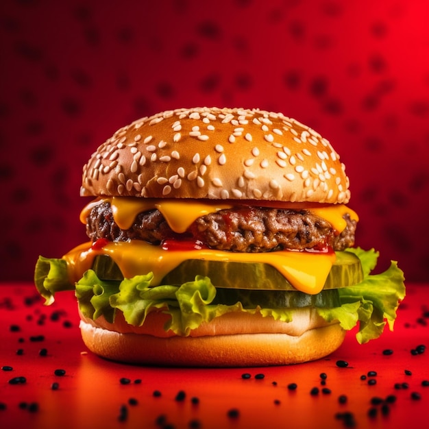 Burger auf rotem Grund