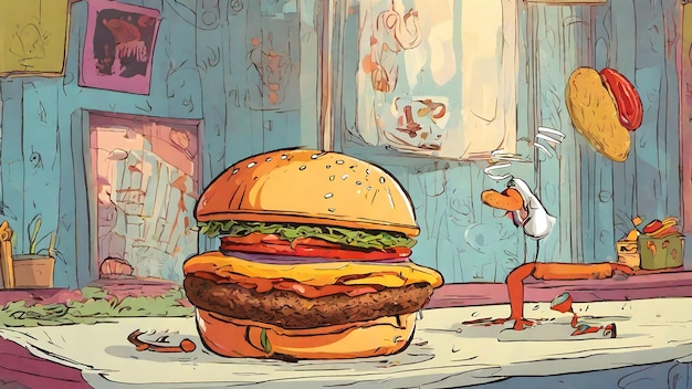 Burger-Cartoon-Tapete und Hintergrund sehr cool