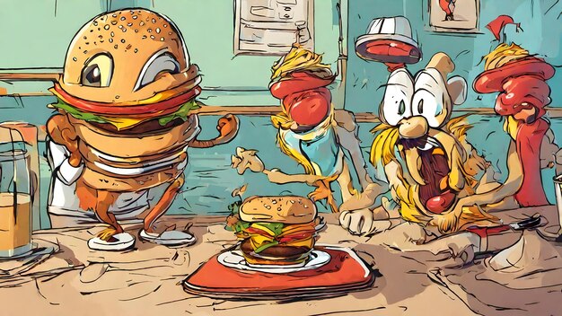 Burger-Cartoon-Tapete und Hintergrund sehr cool