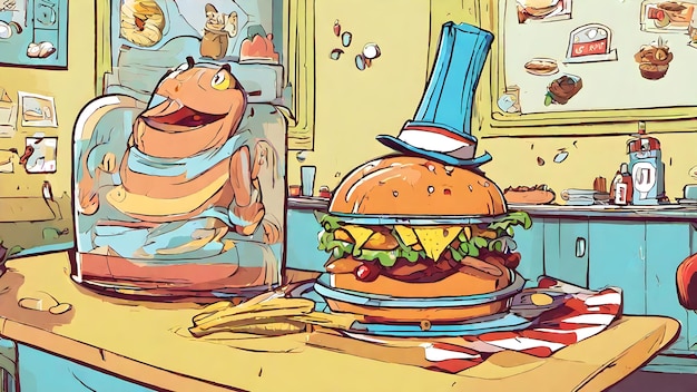 Burger-Cartoon-Tapete und Hintergrund sehr cool