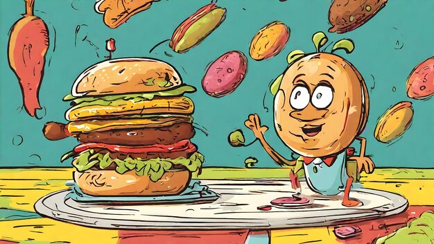 Burger-Cartoon-Tapete und Hintergrund sehr cool