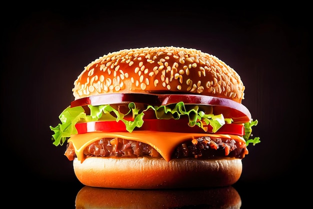 Burger closeup fundo preto Generative AI Generative AI
