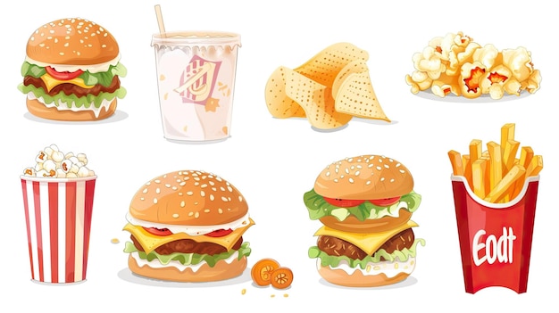 Burger com batatas fritas e bebida fria Menu de fast food e pipoca imagem gerada por IA