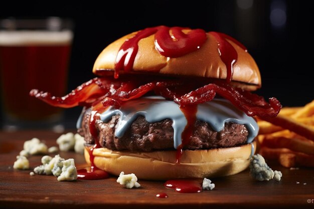 Foto burger com queijo azul de búfalo