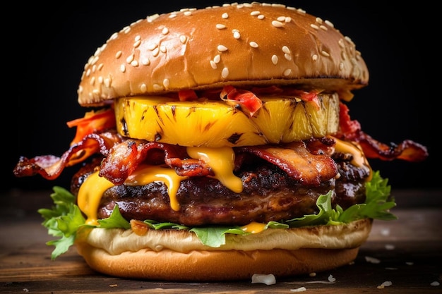 Burger de bacon havaiano com abacaxi grelhado