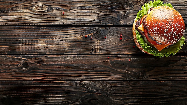 Burger de carne caseiro em cima de uma mesa de madeira