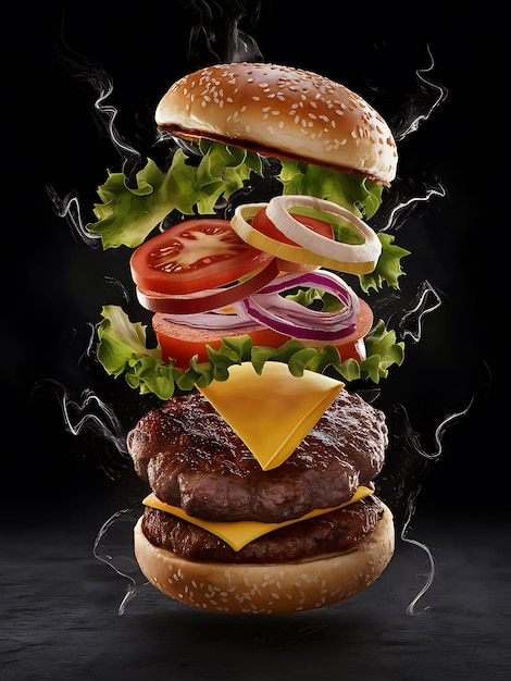Burger de carne grelhada com alface e tomate saboroso hambúrguer de carne com queijo e salada