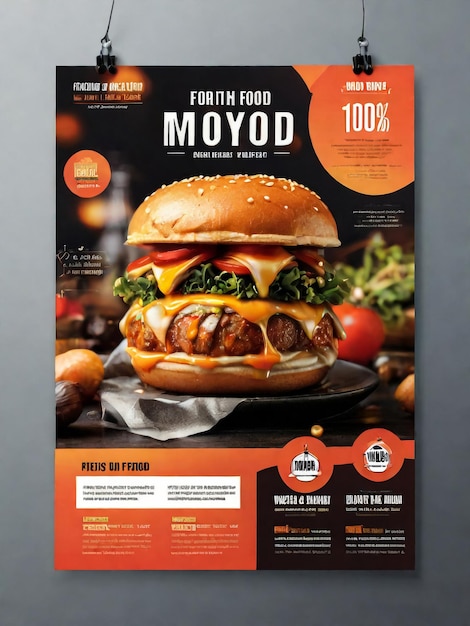 Foto burger de restaurante de fast food marketing de mídia social banner web com logotipo de fundo de fogo abstrato e ícone de promoção de venda on-line de hambúrguer ou pizza saudável folheto de negócios corporativo