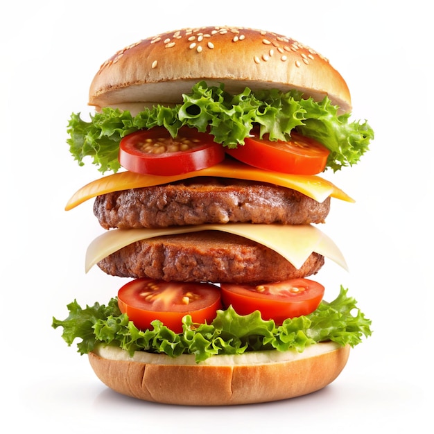 Burger delicioso com fundo branco Fotografia de comida em 4K HD
