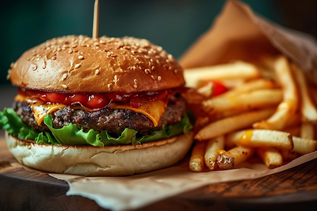 Burger e batatas fritas Imagem