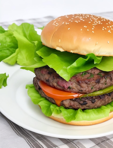 Burger-Fleischkotelett-Rindersteak-Tomatensauce und Salat