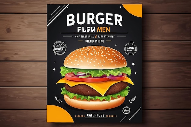 Foto burger flyer design modelo de culinária menu de café e restaurante