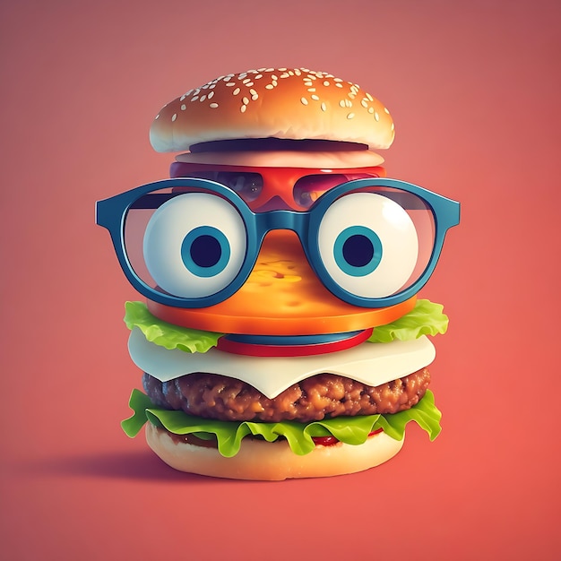 Burger, Hamburger, Cheeseburger mit Gläsern und einem Vogel.