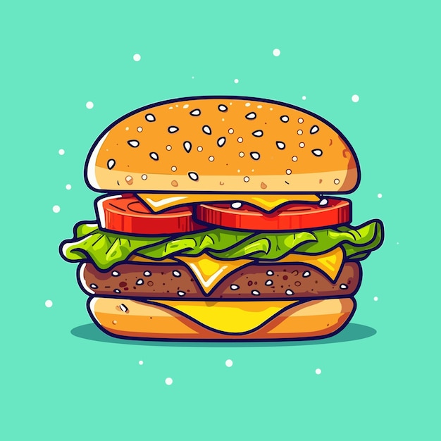 Burger-Illustration Schöne Burger-Bild eines Cheeseburgers appetitvoller Hamburger im flachen Stil