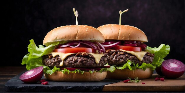 Burger Indulgencia Dos hamburguesas tentadoras y deliciosas servidas con una deliciosidad irresistible