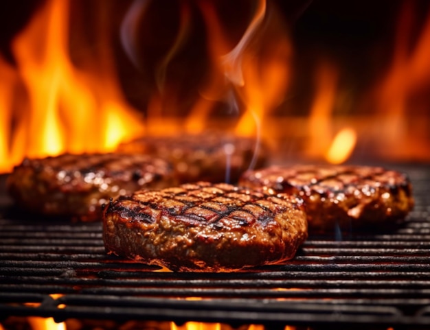 Burger kochen auf einem feuerheißen Grill