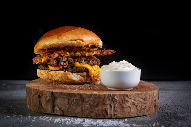 Burger mit Cheddar-Käse und Knoblauchsauce