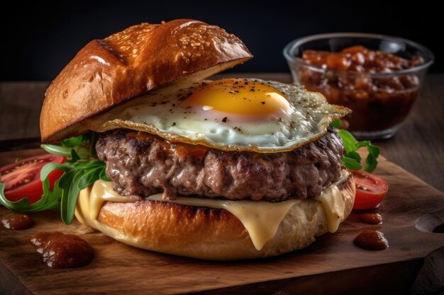 Burger mit Ei und großem Schnitzel, erstellt mit generativer KI-Technologie